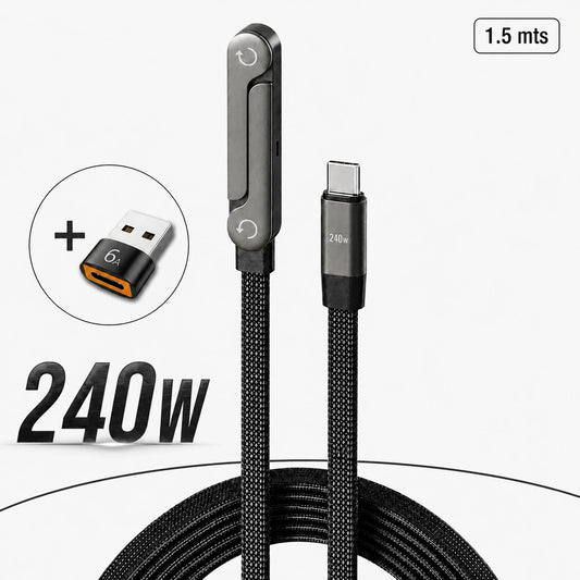 Voltix™ - Cable de carga rápida 240W con soporte y adaptador de USB-A a USB-C”.